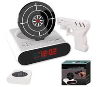 Gun and Target Wake Shot Alarm Clock, 2-in-1 Interactive Shooting Game Clocks, Creative LED Display Digital Alarm Clock with Customisable Ringtones, Recording, 2 Alarm Modes for Bedroom (White)