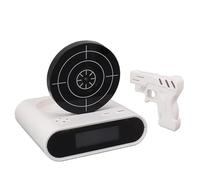 Gun and Target Wake Shot Alarm Clock, Creative LED Display Digital Alarm Clock, Interactive Shooting Game Clocks, Ringtones Customization, 2 Alarming Modes for Home, Office, Living Room (White)