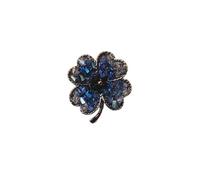 Gun Black Glitter Diamond Four-Leaf Clover Brooch Corsage Pin, Blue-Black