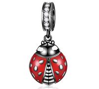 Gun Black Ladybird Charms Dangle fit Pandora DIY Bracelet/Necklace, 925 Sterling Silver Ladybug Pendant Beetle Beads with Red Enamel Wings, Lady Bird Gifts for Insect Lover/Boys/Girls