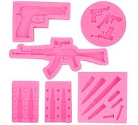 Gun Bullet Silicone Molds Pistol Fondant Mold 3D Machine Gun Molds For Cake Decorating Candy Chocolate Cupcake Topper Decor Tools DIY Polymer Clay, Desserts, Crafting Projects, Jewelry Making(6 Pcs)