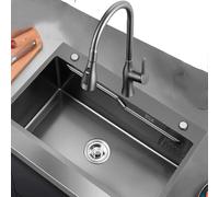 Gun Gray 304 Stainless Steel Kitchen Sink - Nano-Processed Household Dish Washing Sink with Anti-Corrosion, Anti-Rust & Anti-Bacterial Features(Size:750x450mm)