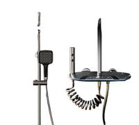 Gun Gray Brass Shower System Constant Temperature Digital Display Design Handle Cold & hot Dual Control Bathroom Tap(Brushed Grey)