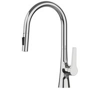 Gun Gray Brass Single Hole Deck Mounted 360 Degree Rotation Kitchen Pull Out Faucet and Cold Water Sink Taps(Polished Chrome)