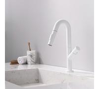 Gun Gray/Brushed Gold Bathroom Pull - Out Basin Faucet Two Mode Bathroom Hot and Cold Water Faucet White/Black Kitchen Sink Tap(Blanc)