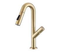 Gun Gray/Brushed Gold Bathroom Pull - Out Basin Faucet Two Mode Bathroom Hot and Cold Water Faucet White/Black Kitchen Sink Tap(Brushed Gold)
