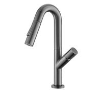 Gun Gray/Brushed Gold Bathroom Pull - Out Basin Faucet Two Mode Bathroom Hot and Cold Water Faucet White/Black Kitchen Sink Tap(Gun Gray)