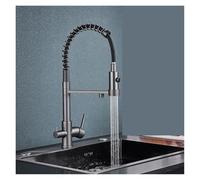 Gun Gray Double Handle Kitchen Mixer Tap - Chrome Plated Hot & Cold Water Faucet with Filter for Pure, Clean Drinking Water - Ideal for Modern Kitchens