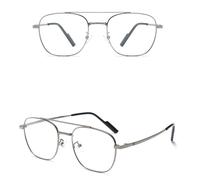 (Gun Gray Frame, Anti Blue Light) Metal Double Beam Myopia Glasses Ultra Light Frame Anti Eyestrain Headaches Glasses For Working Office Business