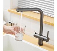 Gun Gray Kitchen Mixer Tap - Swivel Brass Faucet with Dual Lever, 1 Hole Design for Easy Use, Modern SLE for Home & Restaurant, & Slish Kitchen Accessory