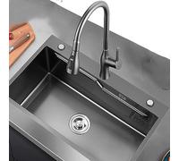 Gun Gray Kitchen Sink 304 Stainless Steel Material Nano-Process Anti-Corrosion Anti-Rust Anti-Bacterial Household Dish Washing Sink (680x450mm)