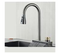 Gun Gray Pull Out Kitchen Faucet 4 Funct Rainfall Water Tap Single Hole Deck Mounted Hot & Cold Mixer for Modern Black Kitchen