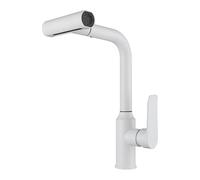 Gun Gray Single Handle 4 Modes Kitchen Pull Out Mixer Tap - 360° Rotation Sink Faucet with Pull Out Spray (White)