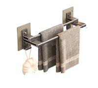 Gun Grey Self Adhesive Double Rod Towel Rack 40CM Aluminum Alloy No Holes Design for Bathroom & Shower Durable Space Saving Bathroom