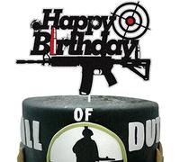 Gun Happy Birthday Cake Topper Black Bullet Target Birthday Cake Decoration Gun Pistol Shooting Theme Party Birthday Supplies