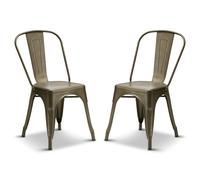 (Gun Metal, Metal) 2 Tolix Style Industrial Metal Stacking Dining Chairs Cafe Bistro