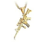 Gun Necklace for Men Women Titanium steel Full drill CZ Machine Gun Charm Pendants Silver and Gold Plated Hip hop Submachine Gun Pendant Necklaces Rifle Shape Army Style Gun Pendent Necklace Fashion