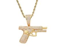 Gun Necklace for Men Women Titanium steel Full drill CZ Machine Gun Charm Pendants Silver and Gold Plated Hip hop Submachine Gun Pendant Necklaces Rifle Shape Army Style Gun Pendent Necklace Fashion