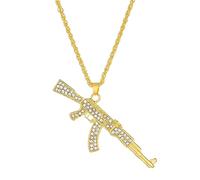 Gun Necklace for Men Women Titanium steel Full drill CZ Machine Gun Charm Pendants Silver and Gold Plated Hip hop Submachine Gun Pendant Necklaces Rifle Shape Army Style Gun Pendent Necklace Fashion