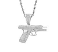 Gun Necklace for Men Women Titanium steel Full drill CZ Machine Gun Charm Pendants Silver and Gold Plated Hip hop Submachine Gun Pendant Necklaces Rifle Shape Army Style Gun Pendent Necklace Fashion