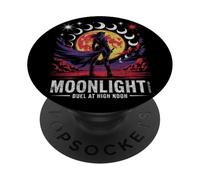 Gun-slinging heroine under moon phases in cosmic duel PopSockets Adhesive PopGrip