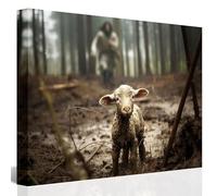 GUN SUPPLIES OUTLET LLC Jesus and Lamb Canvas Wall Art Jesus Running After Lost Lamb Picture Wall Art Canvas Print Christian Home Decor 8x10 inch