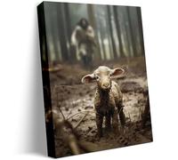 GUN SUPPLIES OUTLET LLC Jesus and Lamb Canvas Wall Art Jesus Running After Lost Lamb Picture Wall Art Canvas Print Christian Home Decor 8x10 inch