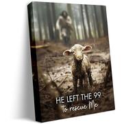 GUN SUPPLIES OUTLET LLC Jesus With The Sheep Wall Art Jesus Running After Lamb Canvas Print He Left the 99 to Rescue Me and Lost Sheep Christian Wall Art 12x16 inch