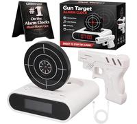Gun Target Alarm Clock, Wake Shot Flying Timer, Personalized Rolling Runaway Timing Digital Shooting Alarm Clock with Wheels, LED Display, 2 Alarming Modes for Home, Office, Living Room (White)