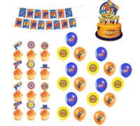 Gun Theme Party Supplies 4PCS/Set Colourful Party Decorations, Includes Banner, Cake Topper, Cupcake Toppers and Balloons Birthday Decoration, for War Theme Decor