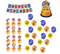Gun Theme Party Supplies 4PCS/Set Colourful Party Decorations, Includes Banner, Cake Topper, Cupcake Toppers and Balloons Birthday Decoration, For War Theme Decor, Birthday Decorations for Boys