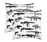 Gun Throw Pillow Cover 3D Guns Print Cushion Case for Home Living Room Decor Reversible Criminal Rifle Shotgun Decorative Throw Cushion Case 16"x16"