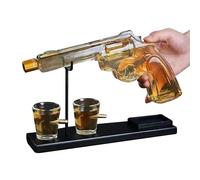 Gun Whiskey Decanter with 2 Bullet Shot Glasses, 200ml Pistol Decanter Sets, Cool Liquor Dispenser for Home Bar, Creative Glass Bottle Decoration for Home Bar Drinking Party, Men, Military