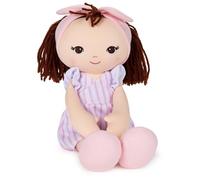 GUND Baby Toddler Doll Plush Brunette, Pink Striped Dress, 8"