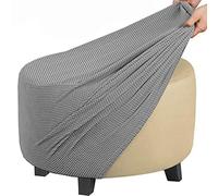 GUNDAN Footstool Cover Round Stretch Ottoman Cover, Velvet Removable Large Stretch Pouffe Cover Anti-Slip Foot Stool Slipcovers With Elastic Bottom, Machine Washable (Color : A18, Size : 50-58CM)