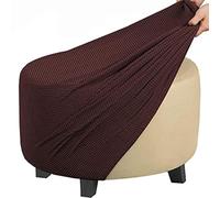 GUNDAN Footstool Cover Round Stretch Ottoman Cover, Velvet Removable Large Stretch Pouffe Cover Anti-Slip Foot Stool Slipcovers With Elastic Bottom, Machine Washable (Color : A24, Size : 50-58CM)