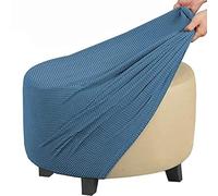 GUNDAN Round Footstool Cover Gray Stretch Ottoman Cover, Fabric Removable Large Stretch Pouffe Cover Anti-Slip Foot Stool Jacquard Slipcovers With Elastic Bottom, Machine Washable