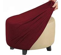 GUNDAN Round Footstool Cover Gray Stretch Ottoman Cover, Fabric Removable Large Stretch Pouffe Cover Anti-Slip Foot Stool Jacquard Slipcovers With Elastic Bottom, Machine Washable