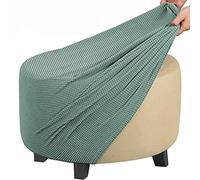GUNDAN Round Footstool Cover Gray Stretch Ottoman Cover, Fabric Removable Large Stretch Pouffe Cover Anti-Slip Foot Stool Jacquard Slipcovers With Elastic Bottom, Machine Washable