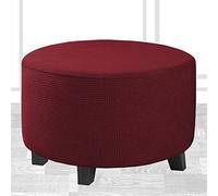 GUNDAN Round Footstool Cover Gray Stretch Ottoman Cover, Fabric Removable Large Stretch Pouffe Cover Anti-Slip Foot Stool Jacquard Slipcovers With Elastic Bottom, Machine Washable