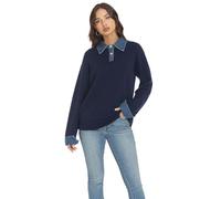 GUNEST Womens Oversized Sweater Cozy Chunky Long Sleeve Mock Turtleneck V Neck Button Down Denim Polo Pullover Tunic Sweaters, A-navy Blue, M