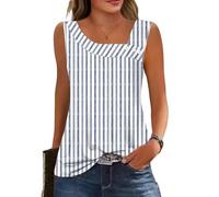 GUNEST Womens Summer Tank Tops Square Neck Sleeveless Buttons Casual Dressy Tunics Basic Business Work T Shirts Blouses, Striped Blue White, M