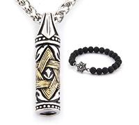 GUNGNEER David Star Mezuzah Necklace Stainless Steel Jerusalem Charm Chain Religious Jewish Jewelry Men Women