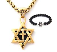GUNGNEER Israel David Star Necklace Stainless Steel Keel Chain Strength Spiritual Jewish Star Jewelry Men Women