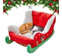 Gungtj Cat Bed, Christmas Sleigh Pet Bed, Festive Cozy Insulated Nest for Winter Holiday Puppy Animal Calming Sleeping Cat Kitten Cold Weather Nights Cozy Indoor Rest
