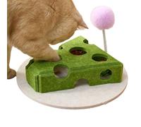 Gungtj Cat Puzzle Toy, Cheese Shaped Treat Dispenser, 11.81x11.81 Inches Interactive Feeding Box with Teaser Wand, Bell Ball for Small Medium Large Cats, Kittens, Puppies, Floor Pet Playground