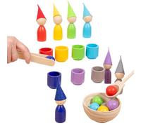 Gungtj Color Sorting Toys - Wooden Sorting Games Sensory, Rainbow Balls and Cups STEM Kit, Preschool Learning Activities for Fine Motor Skills, Cognitive Development, Hand Eye Coordination