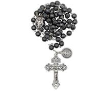 Gunmetal Grey Hematite Rosary with Pardon Crucifix | St. Benedict Medal | Miraculous Medal Center | Includes Pardon Crucifix Holy Card | Great Catholic Gift