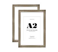 Gunmetal Ornate Picture Frame A2 With A3 Mount for Photos - Wall Display, Landscape or Portrait, 2 Pack