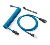 GUNMJO Pro Custom Coiled USB C Cable for Gaming Keyboard, Double-Sleeved Mechanical Keyboard Cable with Detachable Metal Aviator, 1.5M USB-C to USB-A, Blue Color